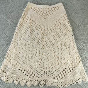 2/$30 Cream Crochet A Line Skirt Womens Sz‎ S Lined Boho Cottage Prairie Country